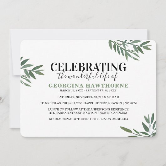 Invitation commémorative Botanique simple en aquar (Devant)