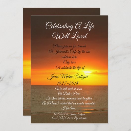 Invitation commémorative "Célébration de la Vie" (Devant / Derrière)