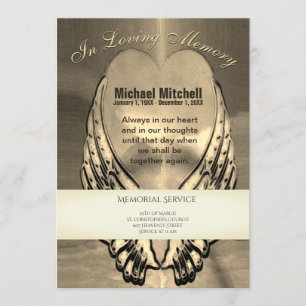 Invitation commémorative Coeur d'or avec ailes d
