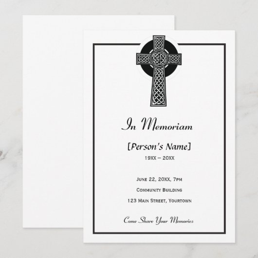 Invitation commémorative de Croix celtique (Devant / Derrière)