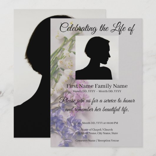 Invitation commémorative de fleurs (Devant / Derrière)