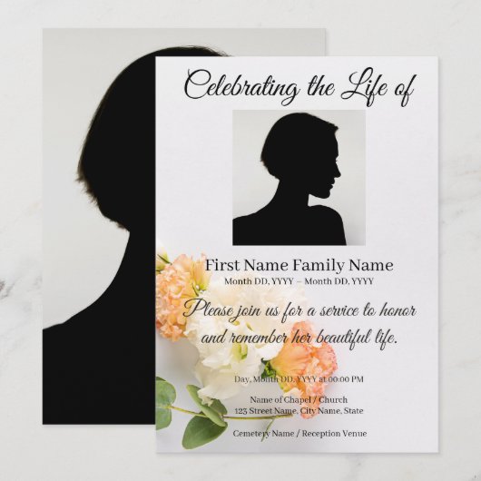 Invitation commémorative de fleurs (Devant / Derrière)