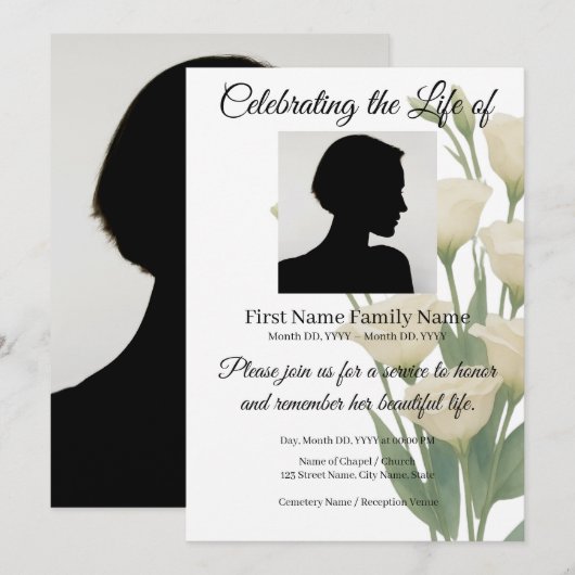 Invitation commémorative de fleurs (Devant / Derrière)