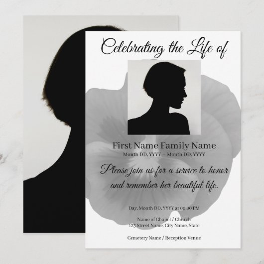 Invitation commémorative de pensée (Devant / Derrière)