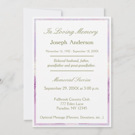 Invitation commémorative | Deux anges et arbre (Dos)