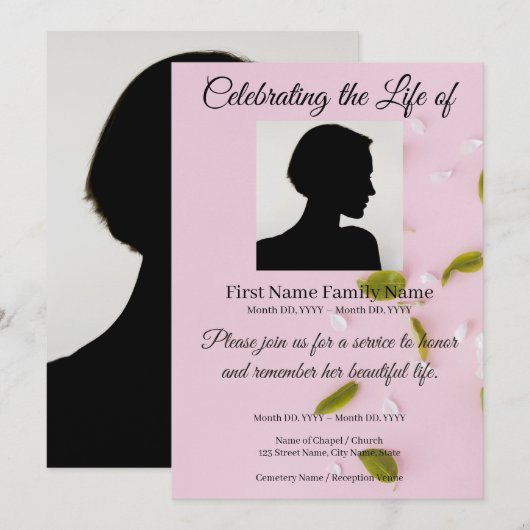 Invitation commémorative Pétales (Devant / Derrière)
