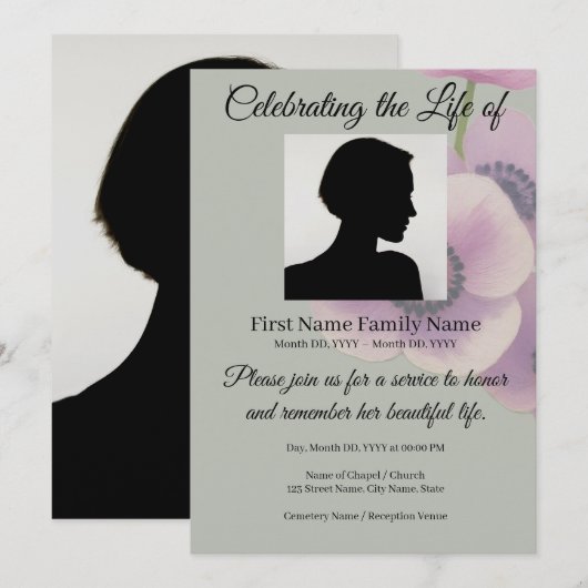 Invitation commémorative pour l'anémone grise (Devant / Derrière)