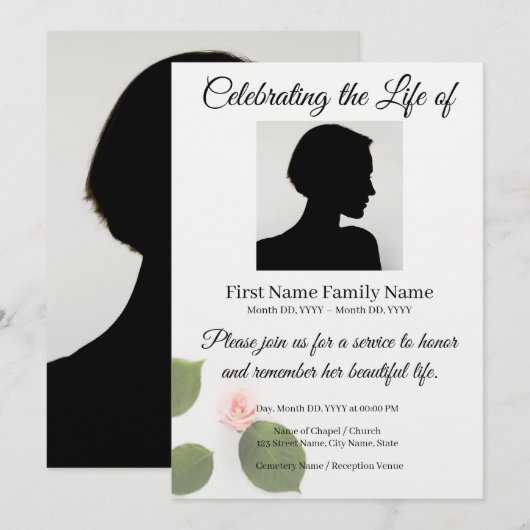 Invitation commémorative pour Rose (Devant / Derrière)