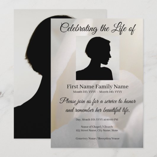 Invitation commémorative pour Rose (Devant / Derrière)