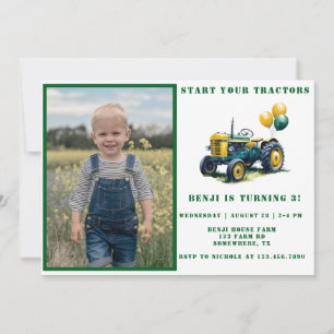 Invitation Commencer votre tracteur Photo Boy Anniversaire Ba