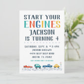 Invitation Commencez vos moteurs Transport Anniversaire (Debout devant)