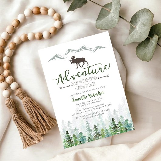 Invitation Commençons l'aventure Baby Shower forêt