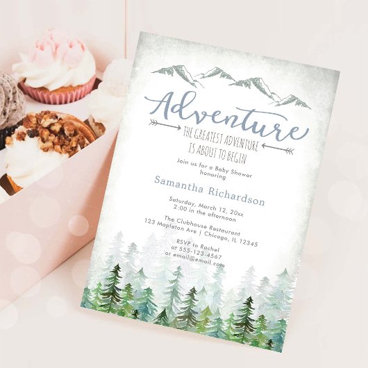 Invitation Commençons l'aventure forêt Baby Shower