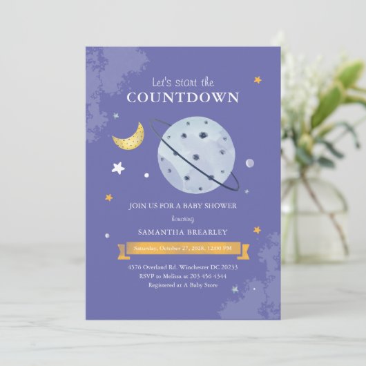 Invitation Commençons Le Baby shower Spatial Comptdown (Debout devant)