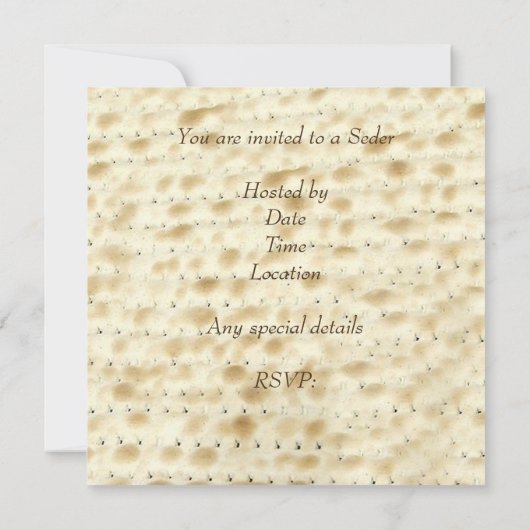 Invitation Comment épeler l'invitation Matzoh Seder (Dos)
