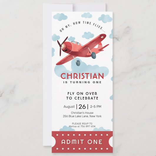 Invitation Comment le temps passe Billet d'avion Admettre une (Devant)