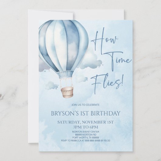 Invitation Comment le temps vole ! Ballotte à air chaud fête (Devant)