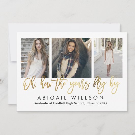 Invitation "Comment les années volent" Gold Script Graduation (Devant)