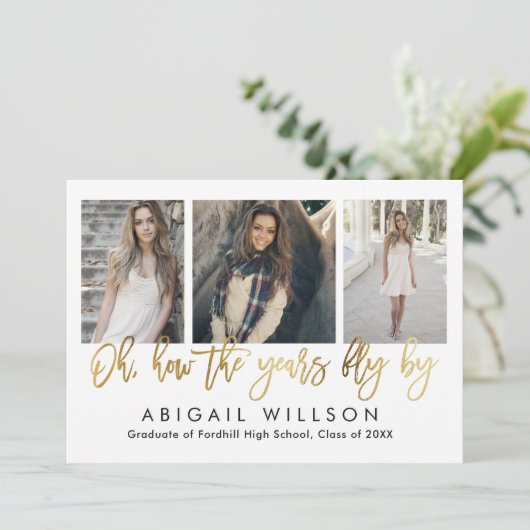 Invitation "Comment les années volent" Gold Script Graduation (Debout devant)