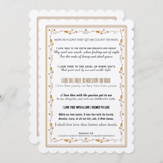 Invitation Comment t'aime-je ? Typographie Poésie Mariage (Devant / Derrière)