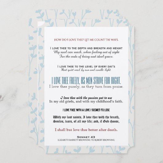 Invitation Comment t'aime-t-on ? Mariage de poésie typographi (Devant / Derrière)