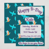 Invitation Common Kingfishers Happy Birthday (Devant / Derrière)