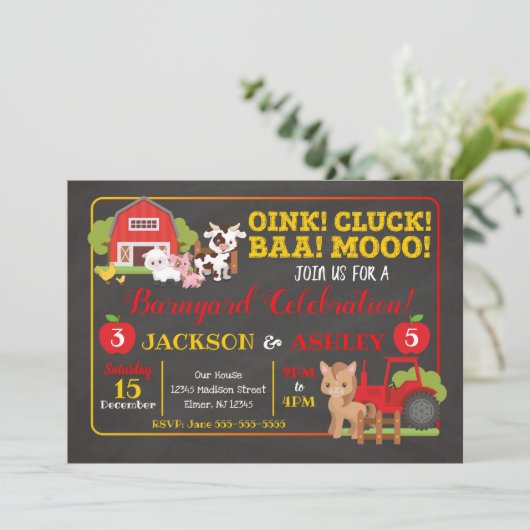 Invitation commune d'anniversaire de basse-cour (Debout devant)