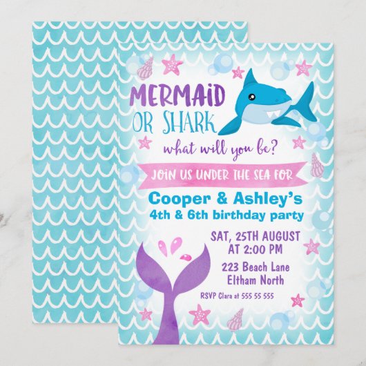 Invitation commune d'anniversaire de sirène et de (Devant / Derrière)