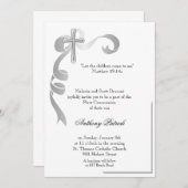 Invitation Communion argentée de croix de ruban (Devant / Derrière)