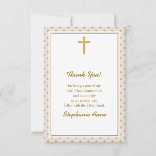 Invitation Communion beige avec Pois d'or (Devant)