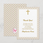 Invitation Communion beige avec Pois d'or (Devant / Derrière)