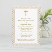 Invitation Communion beige avec Pois d'or (Debout devant)