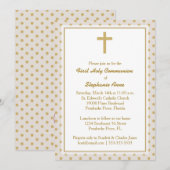 Invitation Communion beige avec Pois d'or (Devant / Derrière)