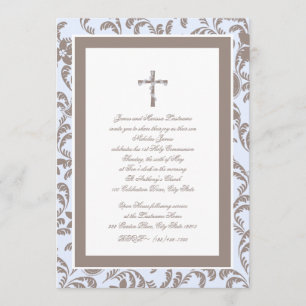 Invitation Communion bleu doux et Brown