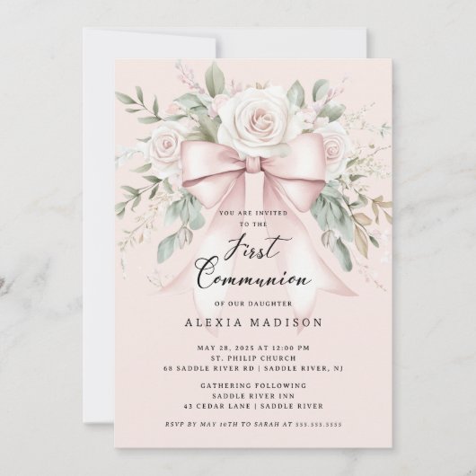 Invitation communion Bow & Blossom (Devant)