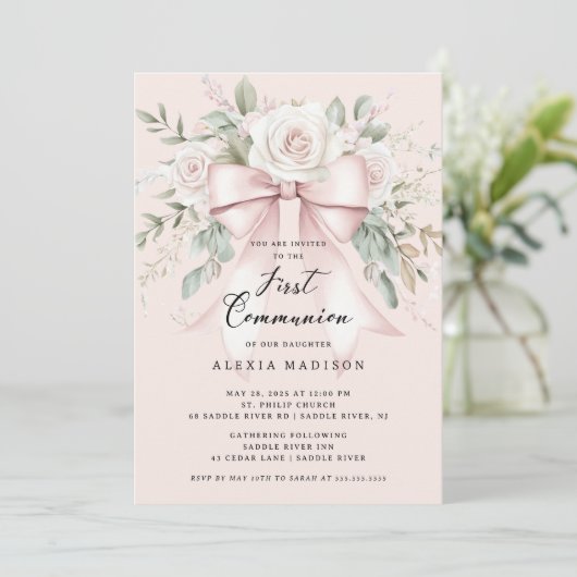 Invitation communion Bow & Blossom (Debout devant)
