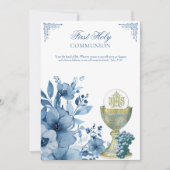 Invitation Communion Catholique Dusty Bleu Floral (Devant)