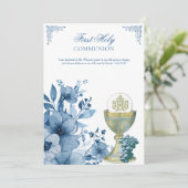 Invitation Communion Catholique Dusty Bleu Floral (Debout devant)