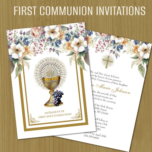 Invitation Communion Catholique Eucharistie Florale