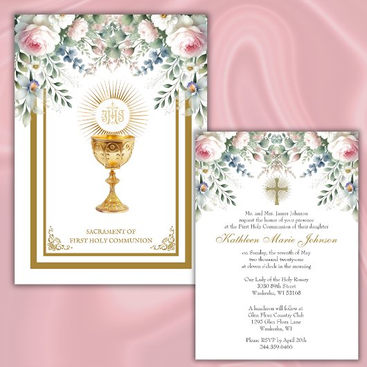 Invitation Communion Catholique Eucharistie Florale