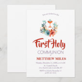 Invitation Communion catholique florale minimaliste (Devant / Derrière)