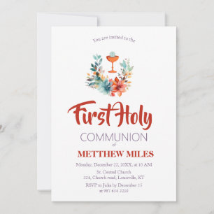 Invitation Communion catholique florale minimaliste