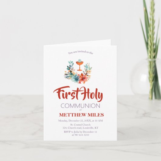 Invitation Communion catholique florale minimaliste (Devant)