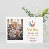 Invitation Communion catholique florale minimaliste (Debout devant)