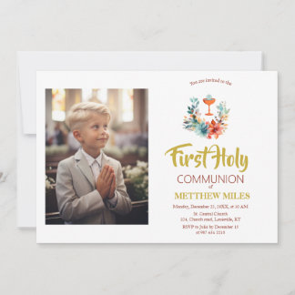 Invitation Communion catholique florale minimaliste