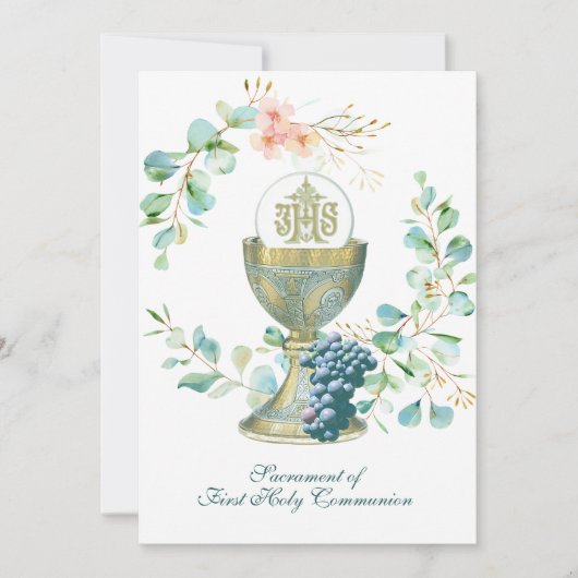 Invitation Communion Catholique Traditionnelle Eucalyptus Dan (Devant)