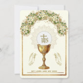 Invitation Communion catholique traditionnelle florale (Devant)