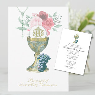 Invitation Communion catholique traditionnelle florale