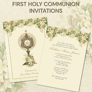 Invitation Communion catholique traditionnelle florale