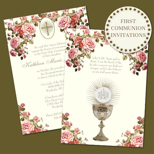 Invitation Communion catholique traditionnelle florale